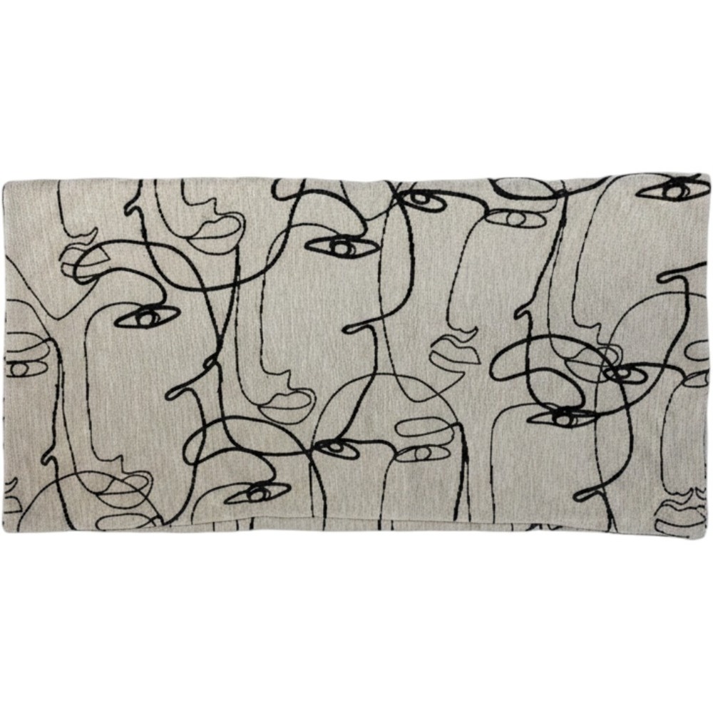 Couch Potatoes Modern Line Art Face Lumbar Pillow Cover Beige Black 12x24